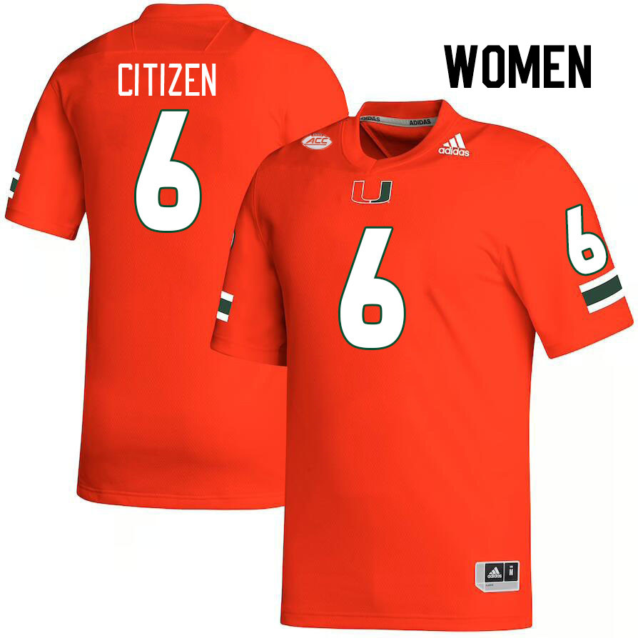 Women #6 TreVonte Citizen Miami Hurricanes College Football Jerseys Stitched-Orange - Click Image to Close